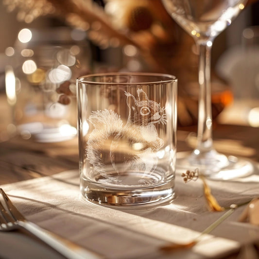 Etched Squirrel Rocks Glass