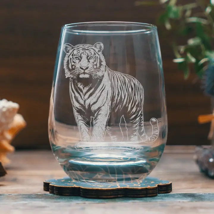 Etched Bengal Stemless Wine Glass