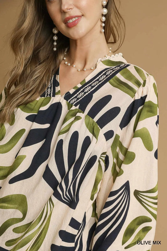 Boho Leafy Print Blouse