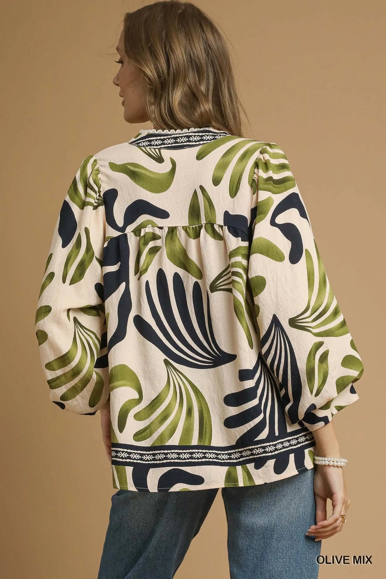 Boho Leafy Print Blouse