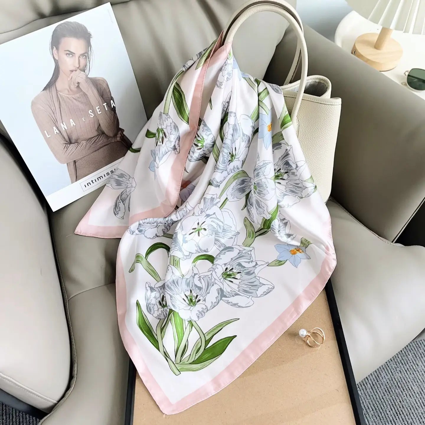 Pink Trim Floral Scarf