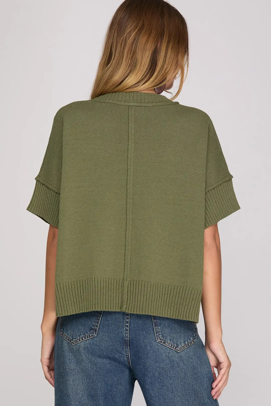 Crew Neck Half-Sleeve Sweater