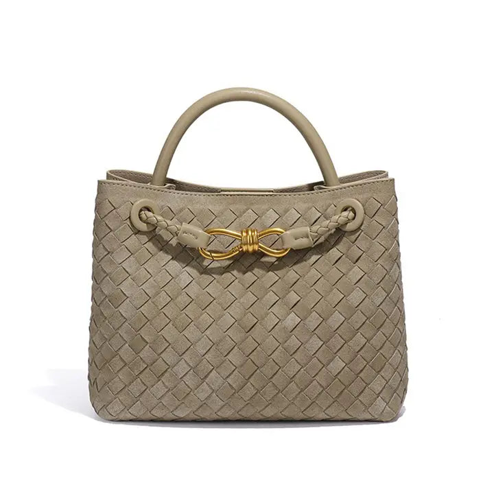 Woven Suede Tote with Bow