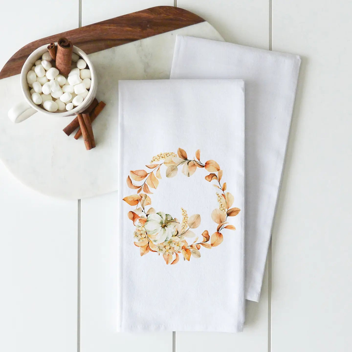 Pumpkin Fall Wreath Tea Towel