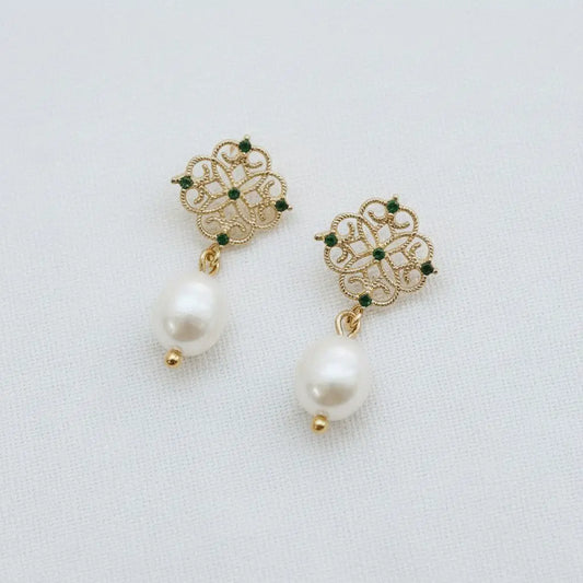 Vintage Floral Pearl Drop Earrings
