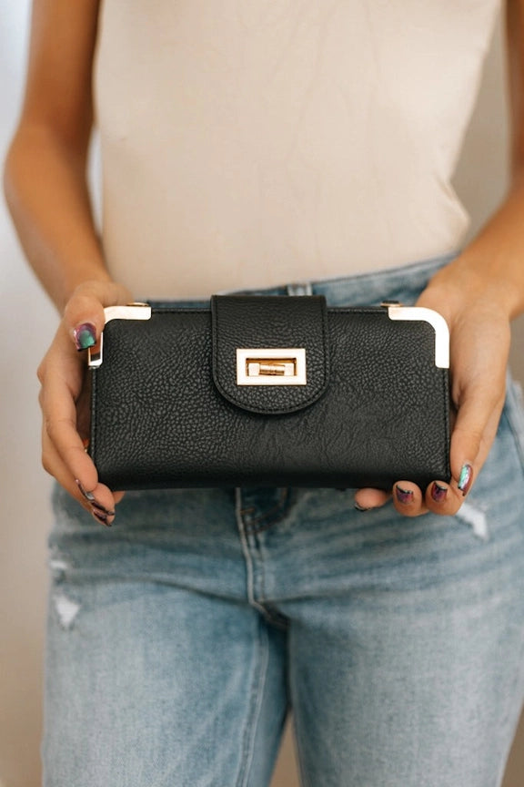 Turn-Lock Crossbody Wallet