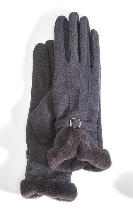 Faux Fur Cuff Gloves with Buckle