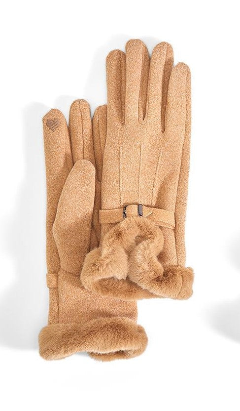 Faux Fur Cuff Gloves with Buckle