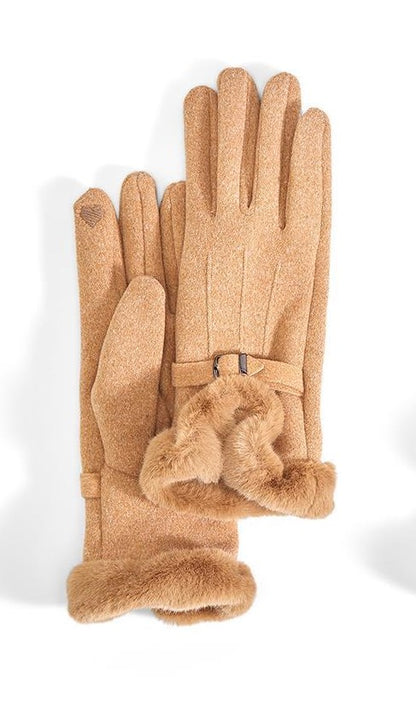 Faux Fur Cuff Gloves with Buckle