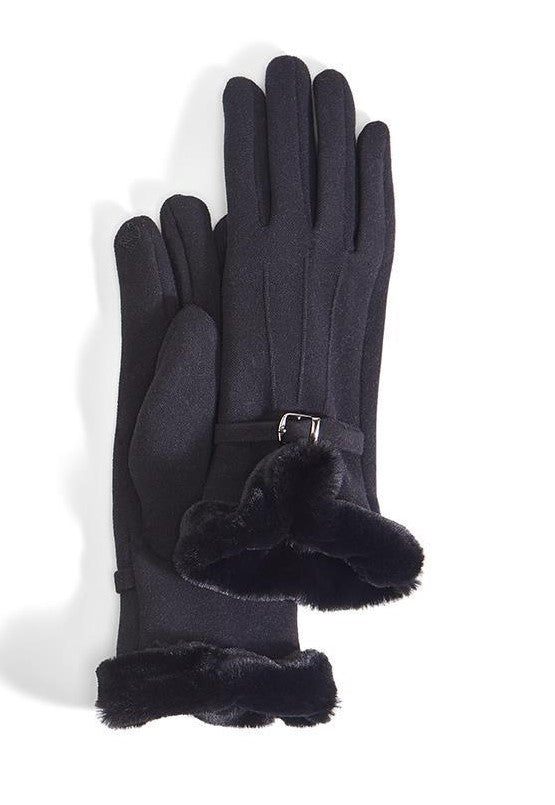 Faux Fur Cuff Gloves with Buckle