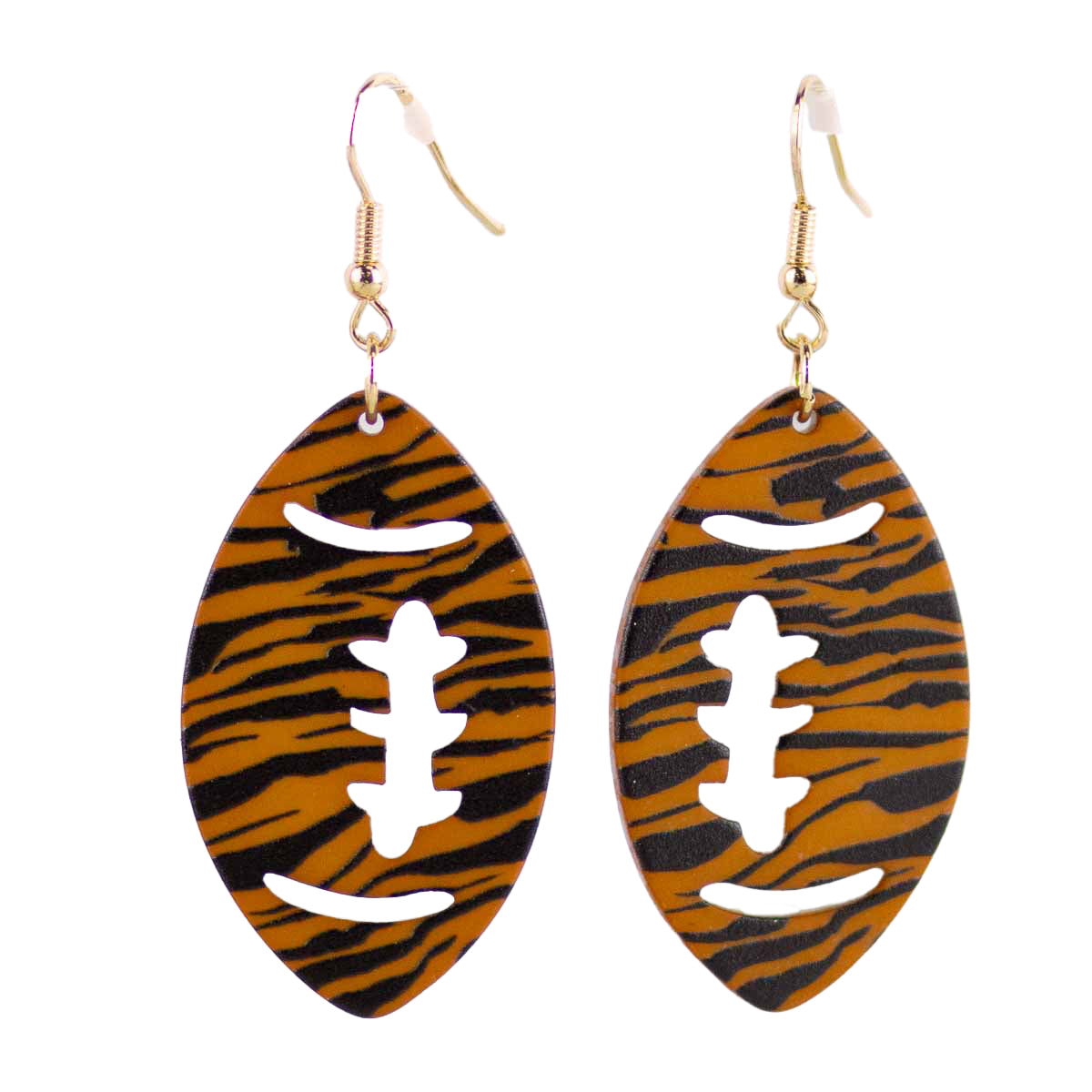 Tiger Stripe Football Dangle Earrings