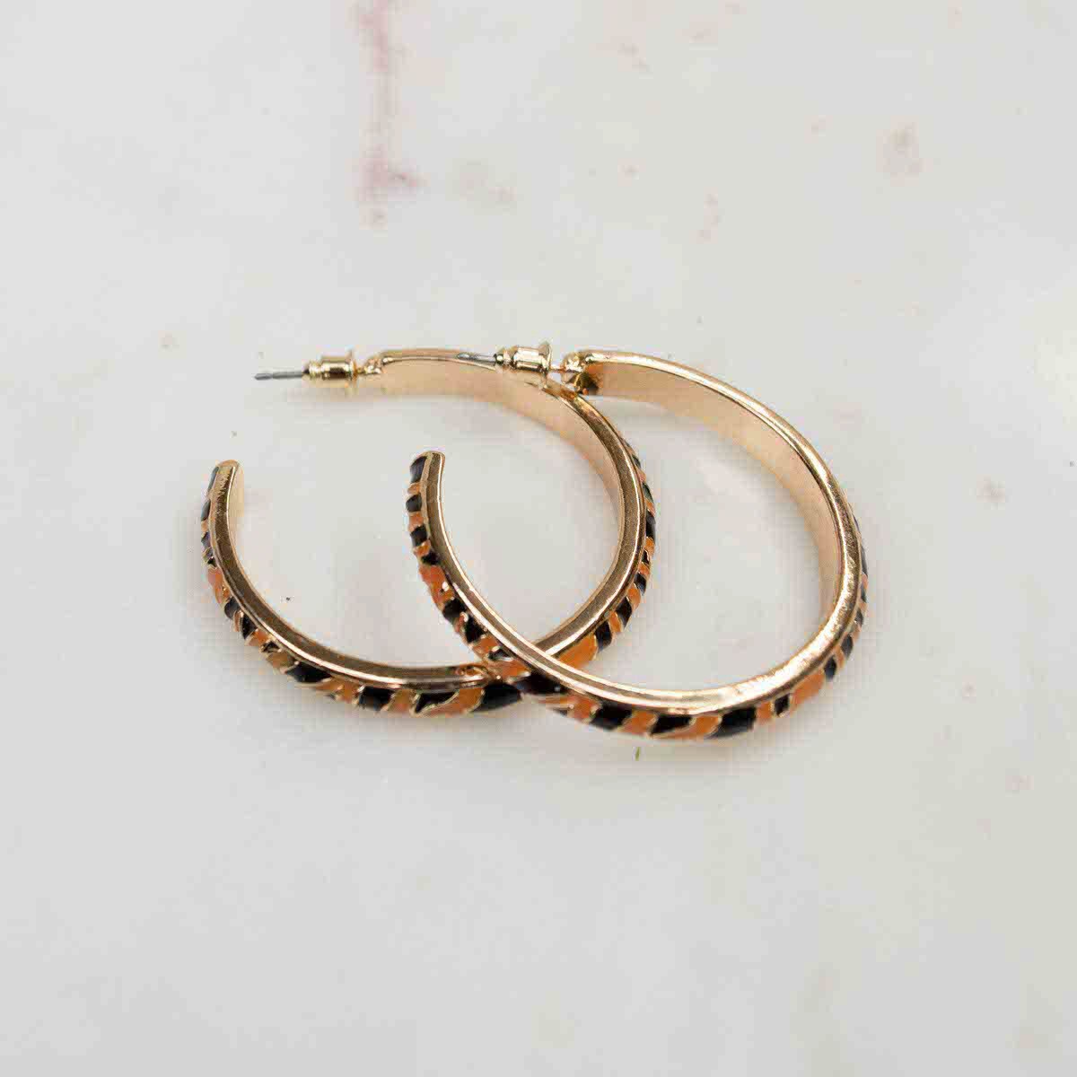 Tiger Stripe Open Hoop Earrings