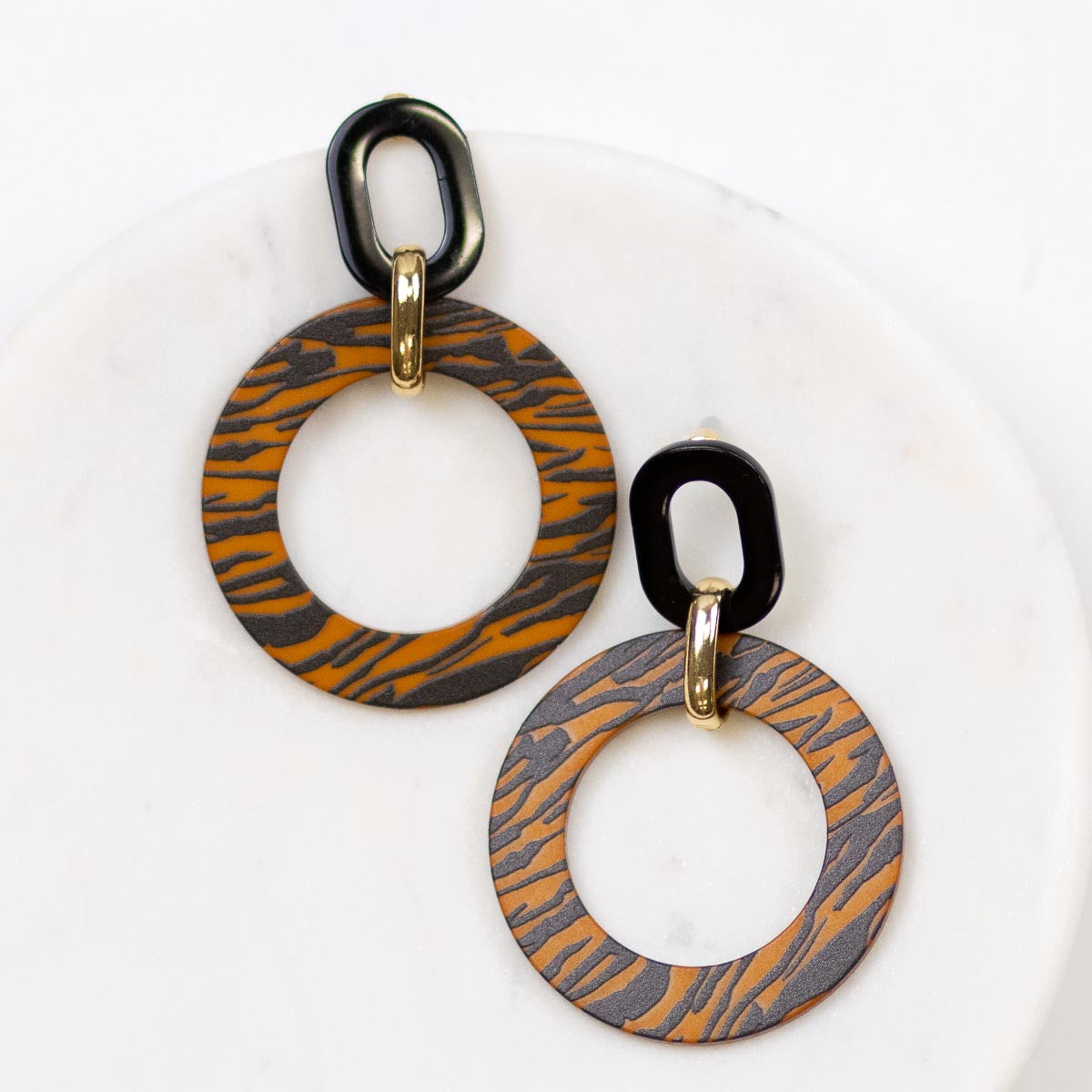 Tiger Stripe Open Circle Earrings