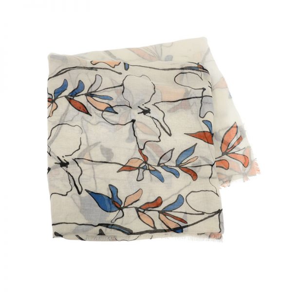 Ivory Drawn Floral Scarf