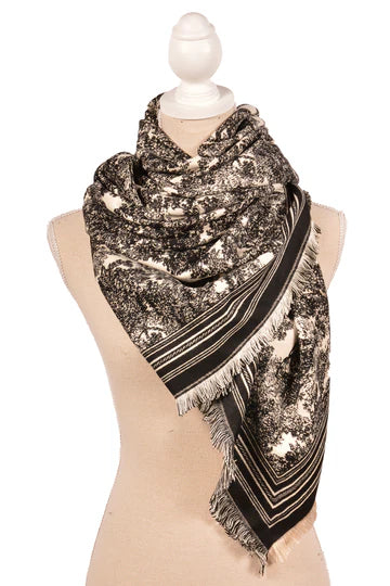 Fringe Printed Wrap Scarf