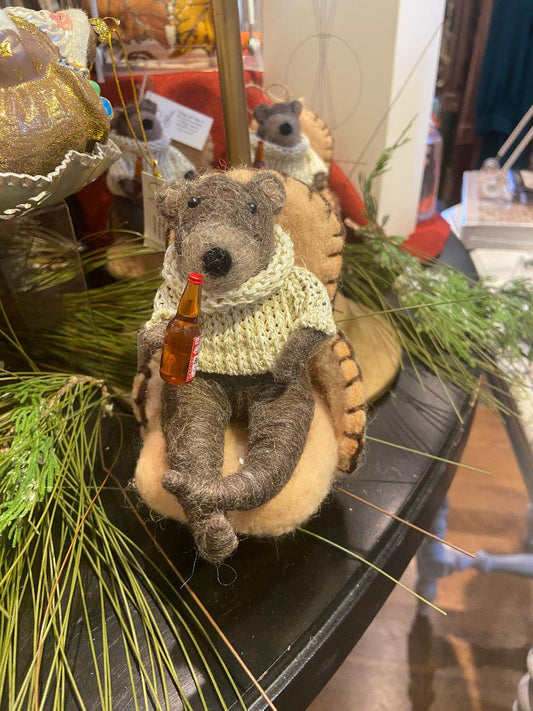 Lounging Bear with Bottle Ornament