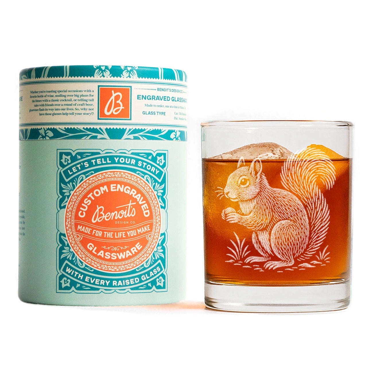 Etched Squirrel Rocks Glass
