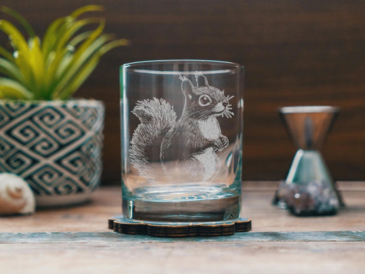 Etched Squirrel Rocks Glass