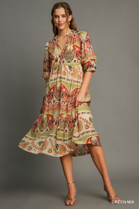 Border Print Midi Dress