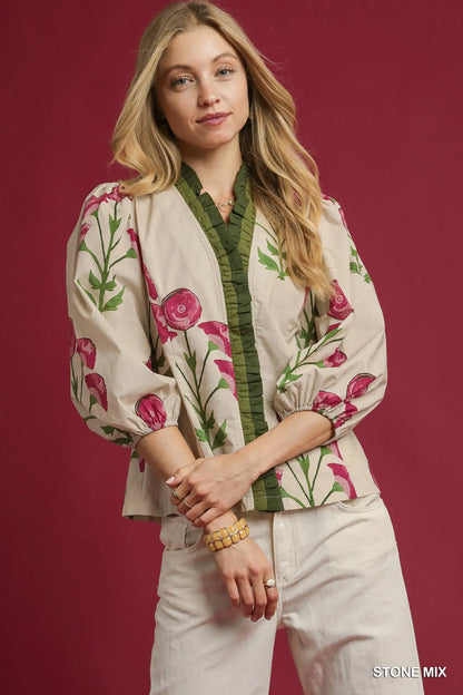 Floral Print Ruffle Top