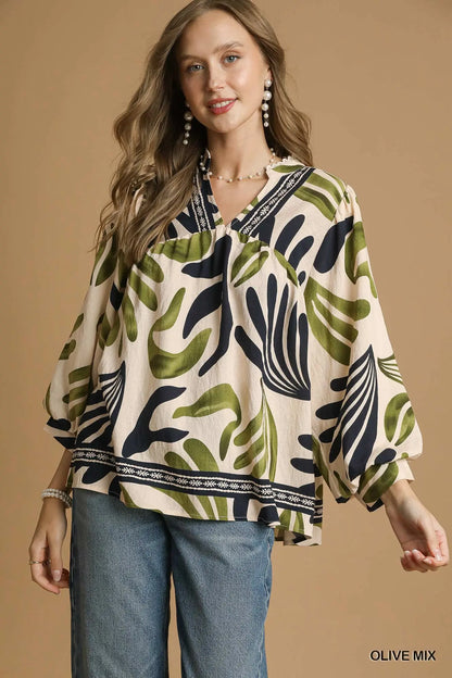 Boho Leafy Print Blouse