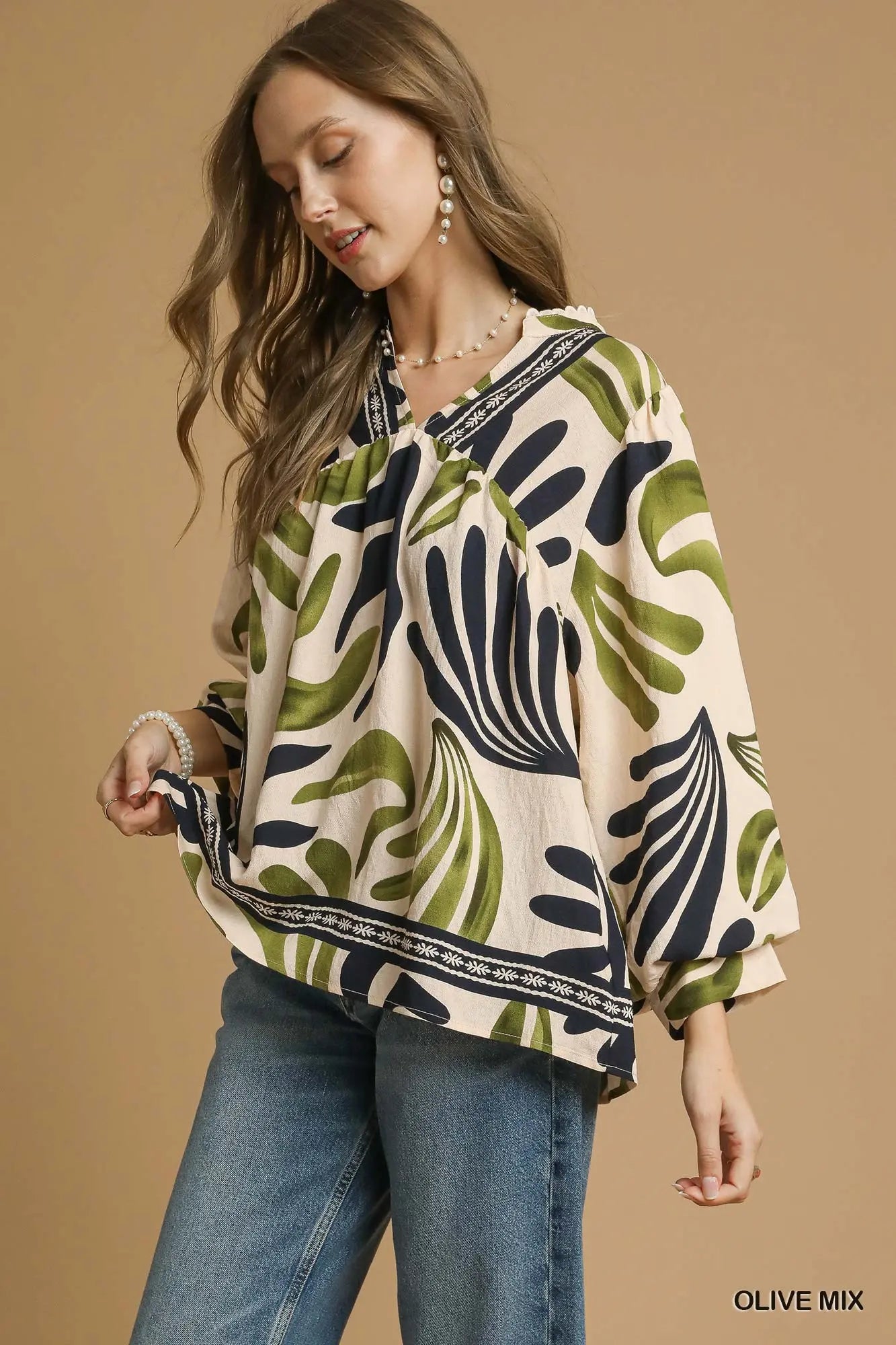 Boho Leafy Print Blouse