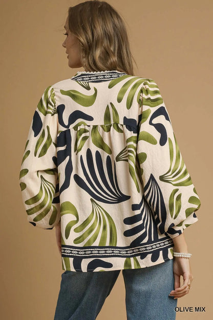 Boho Leafy Print Blouse