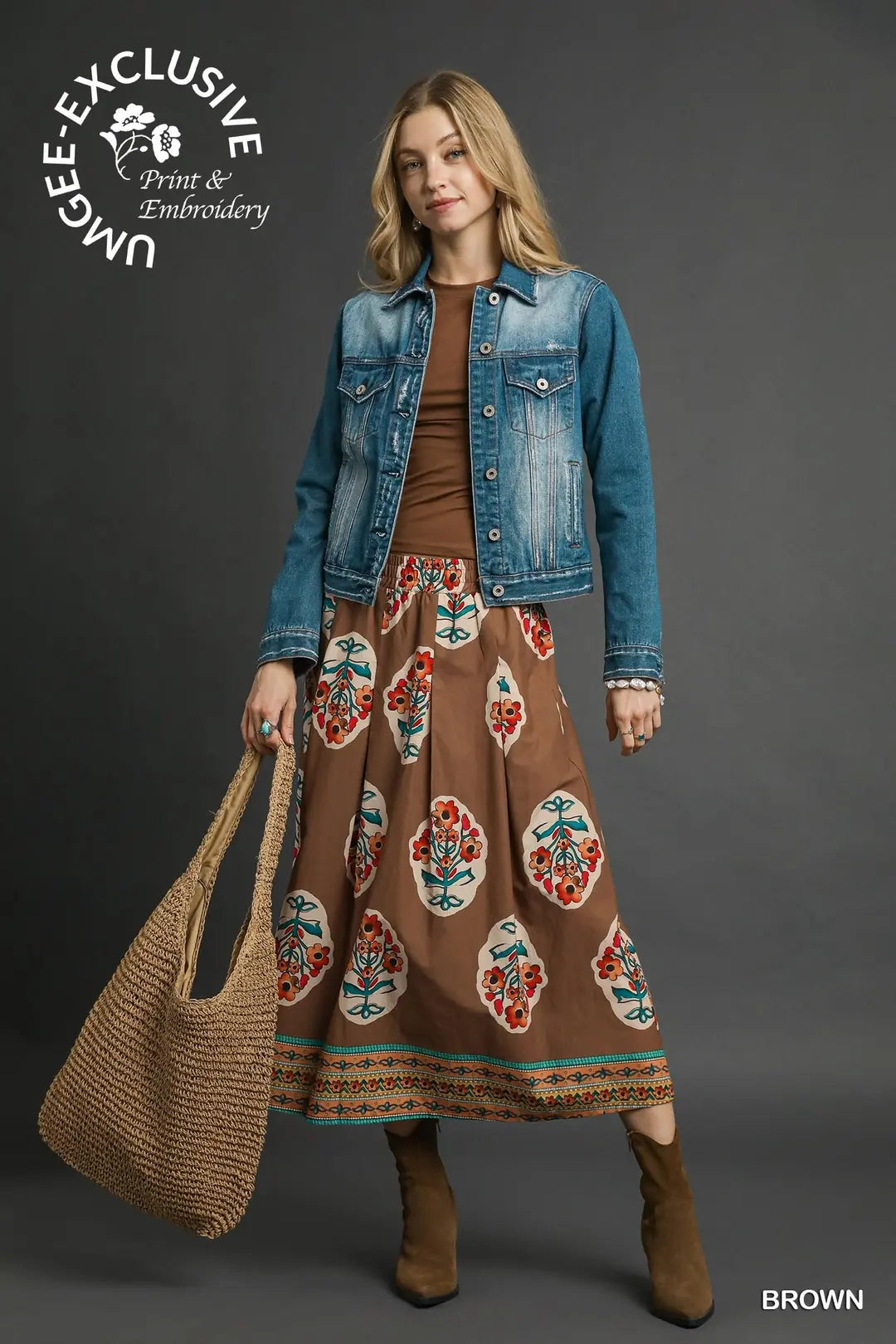 Boho Floral Midi Skirt