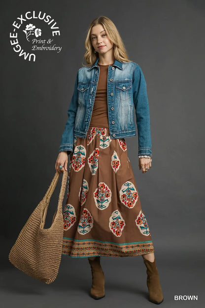 Boho Floral Midi Skirt