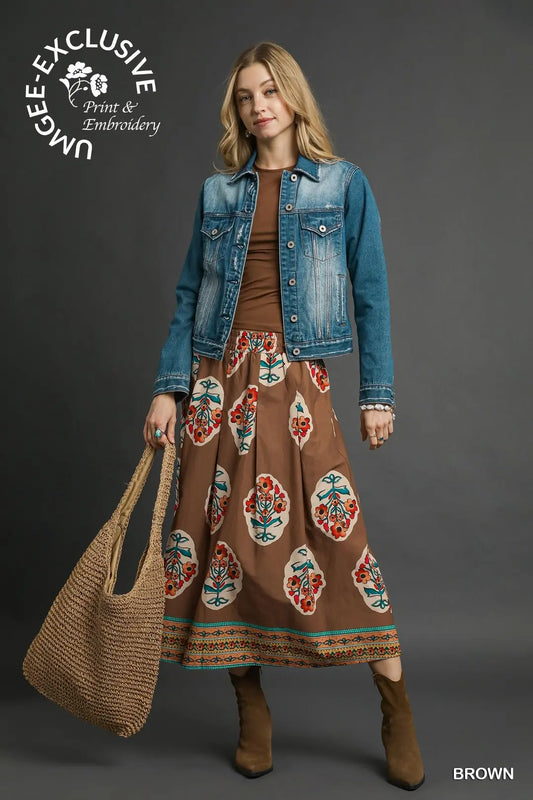 Boho Floral Midi Skirt