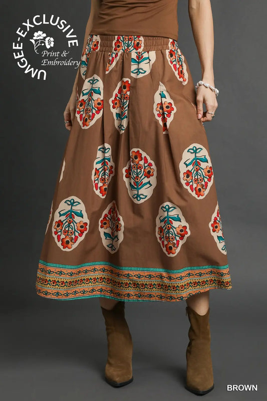 Boho Floral Midi Skirt