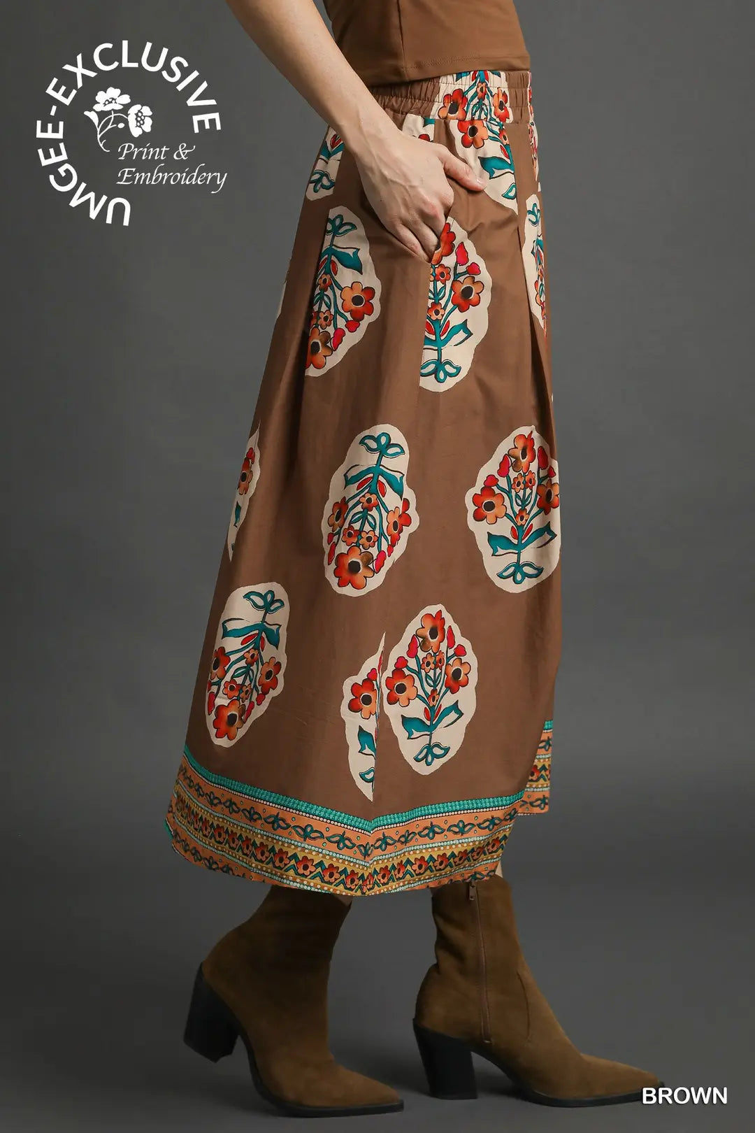 Boho Floral Midi Skirt