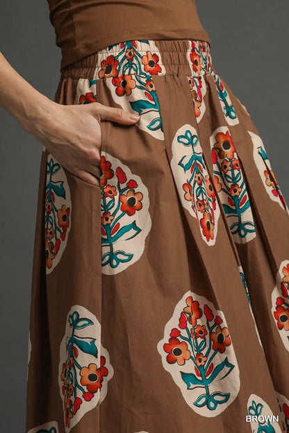 Boho Floral Midi Skirt