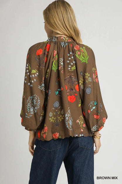 Split-Neck Floral Print Blouse