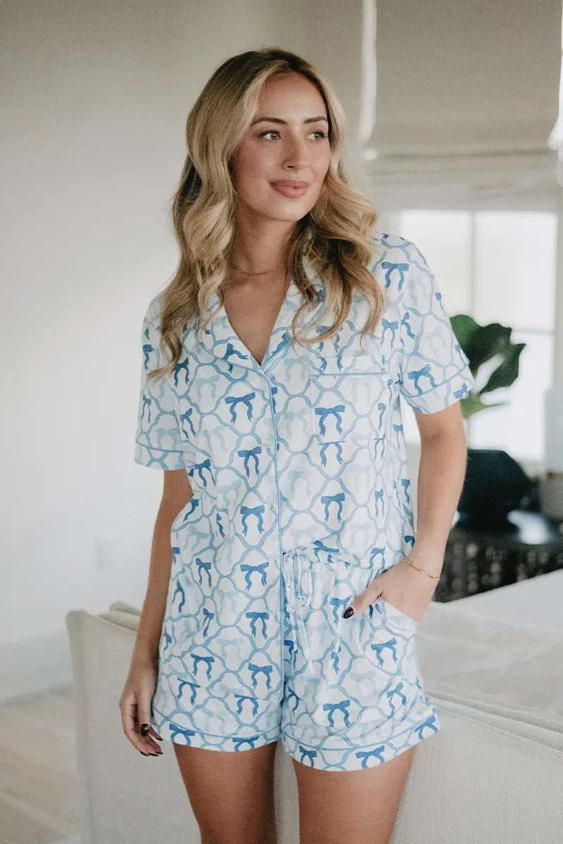 Blue Mini Bow Pajama Set