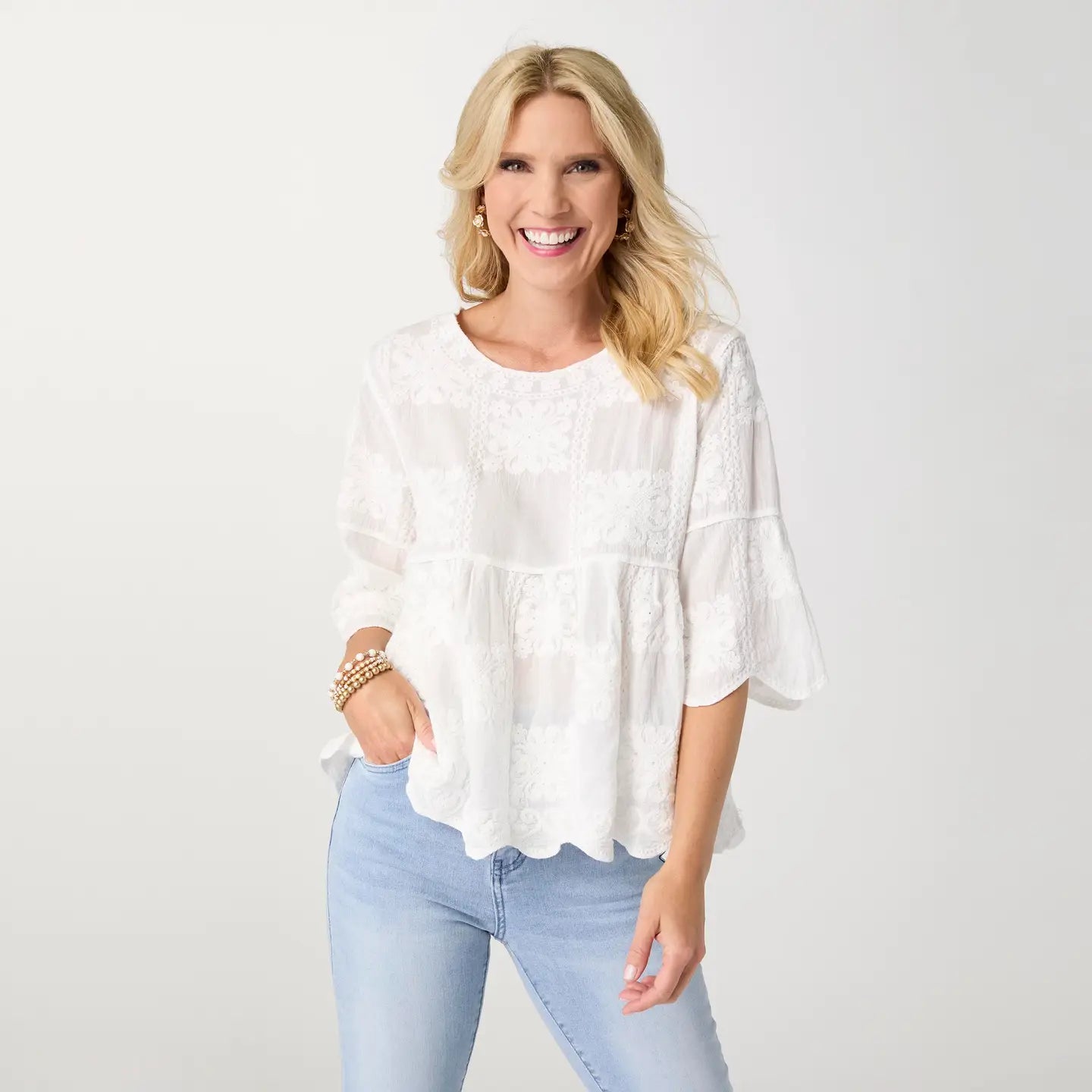 Elyse Embroidered Babydoll Top