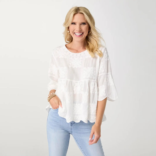 Elyse Embroidered Babydoll Top
