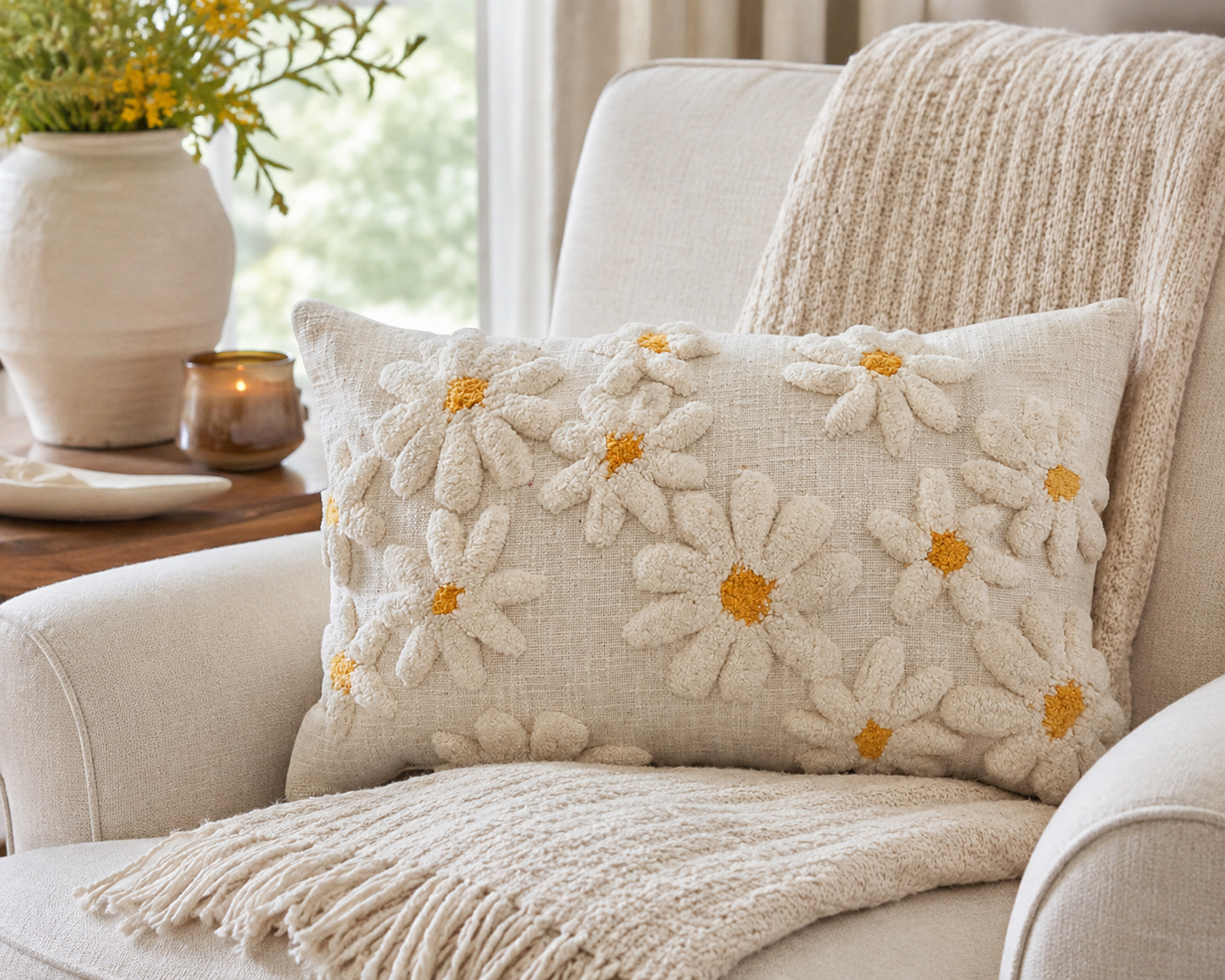 Tufted Flowers Lumbar Pillow