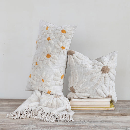 Tufted Flowers Lumbar Pillow