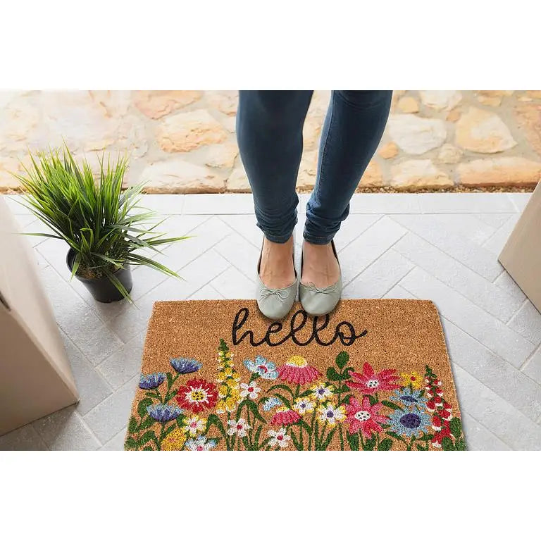 Bright Floral 'HELLO' Doormat