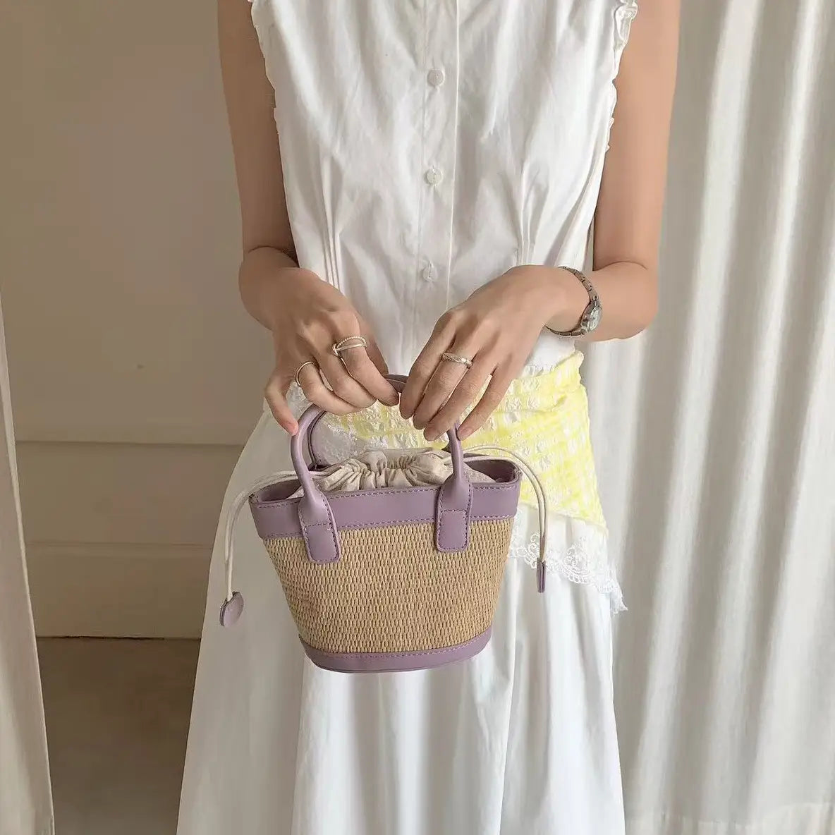 Leather/Straw Mini Tote