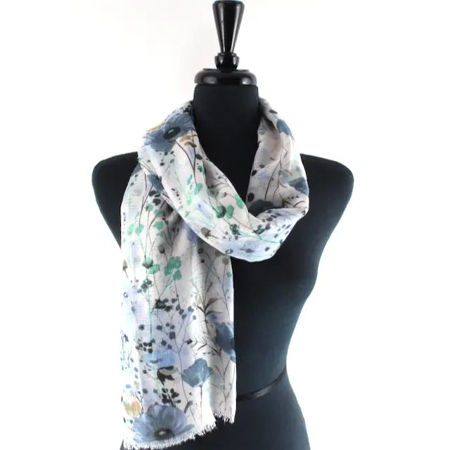 Blue Floral Patterned Scarf