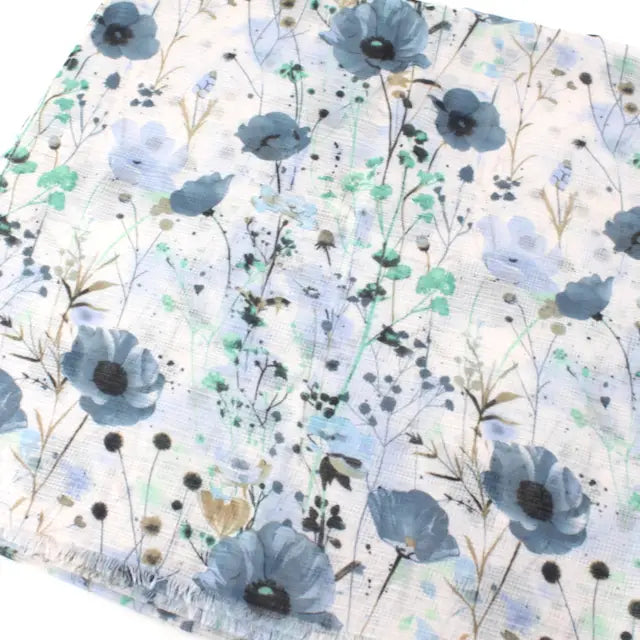 Blue Floral Patterned Scarf
