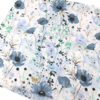 Blue Floral Patterned Scarf