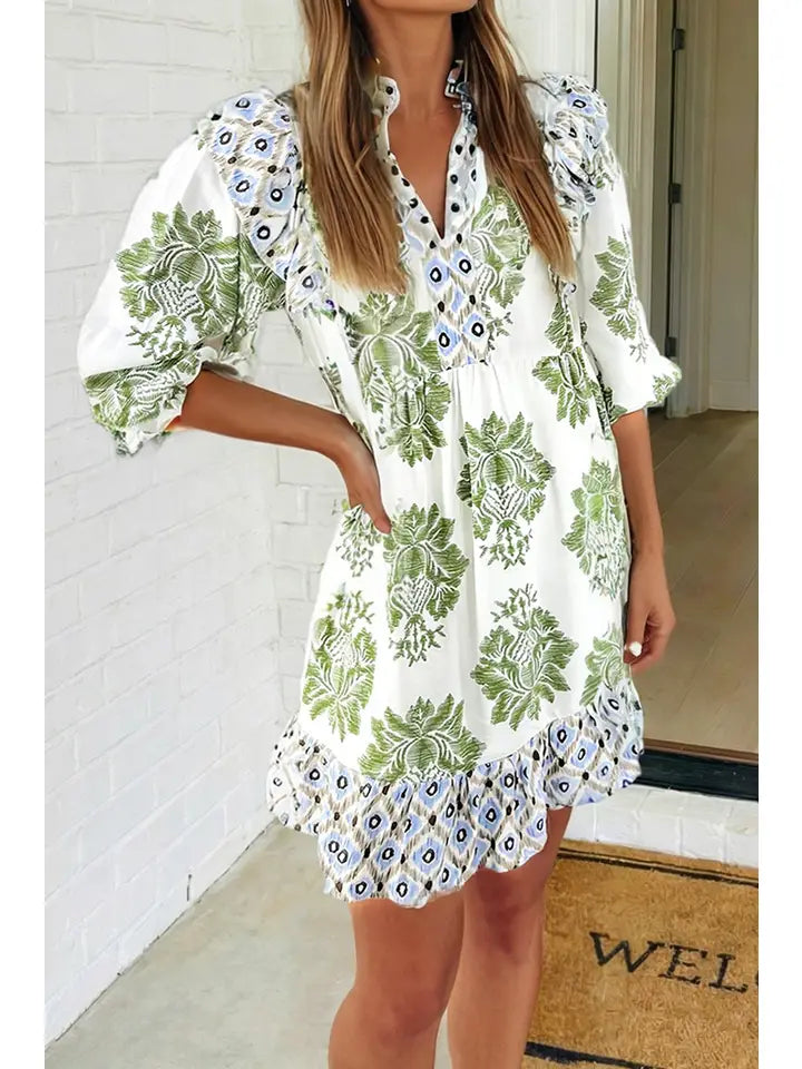 Floral / Patchwork Ruffle Dress