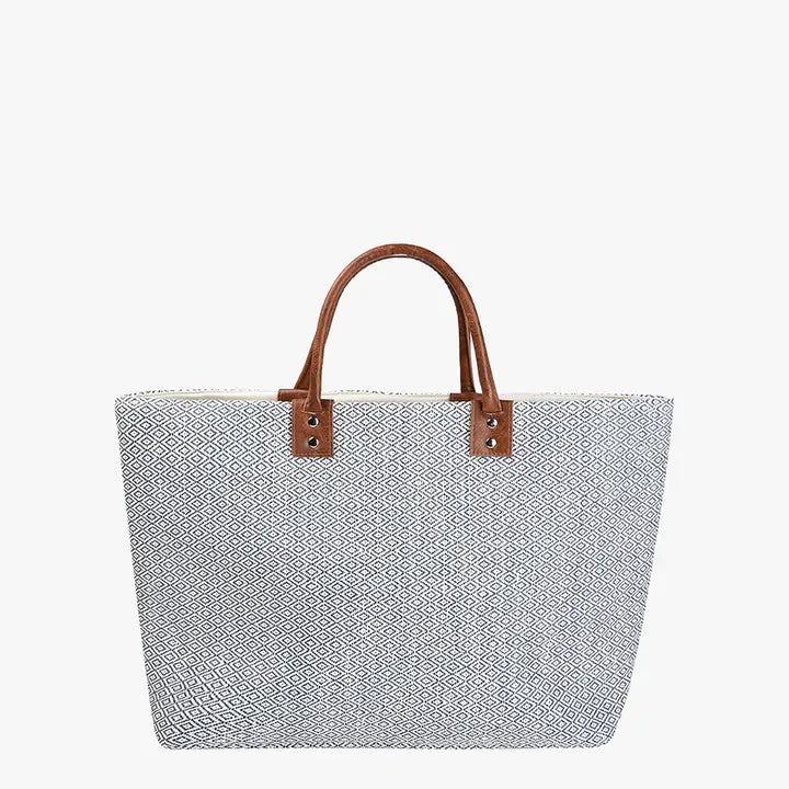 Hazel Aztec-Print Straw Tote - Large