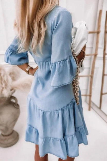 Ruffle-Tiered Denim Dress