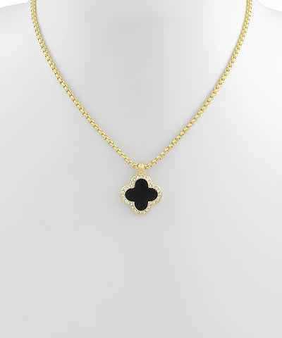 Clover / Crystal Lined Pendant Necklace