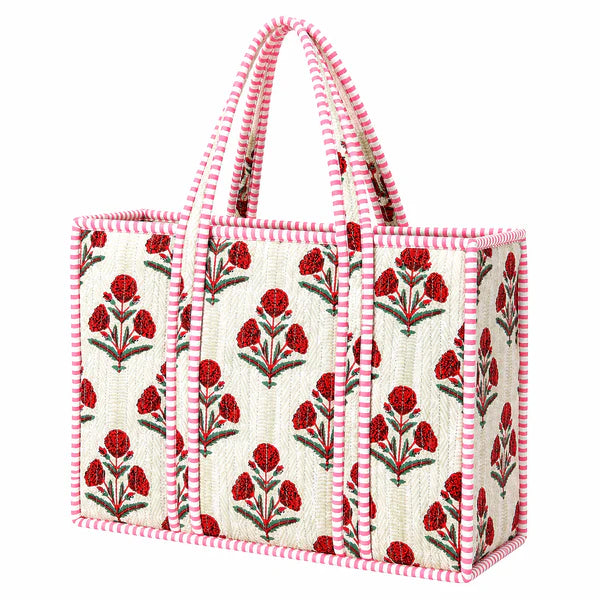 Red Floral Mini Quilted Tote