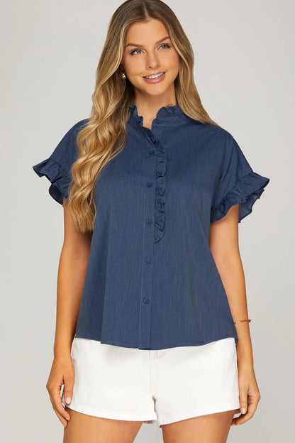 Drop Shoulder Ruffled Top